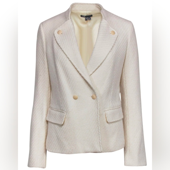 Vince Wool Blazer in Herringbone Tweed Cream - Picture 1 of 13